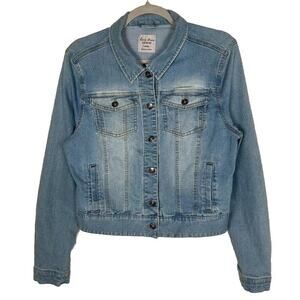 Love Tree Womens Sz L denim 4 pocket jacket Bohemian Cottagecore Cowgirl preppy